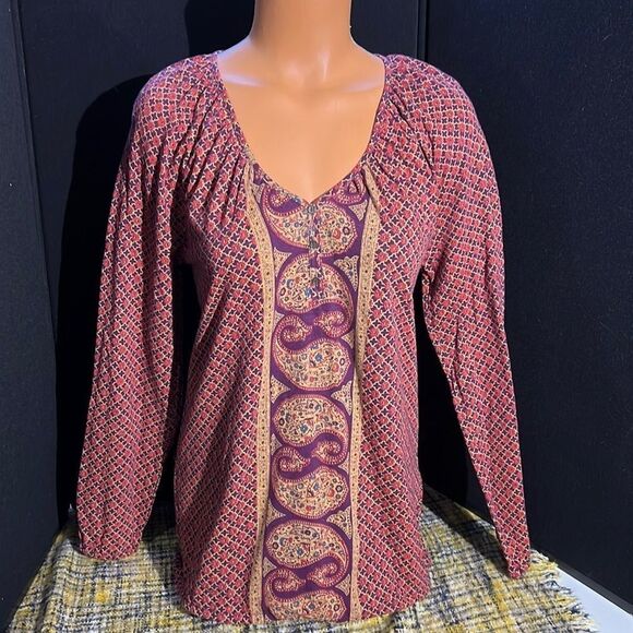 Lucky Brand Paisley and Floral Print V-Neck Blouse Size Small - Picture 1 of 11